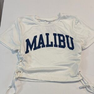 White Short Sleeve Tee with Blue Print